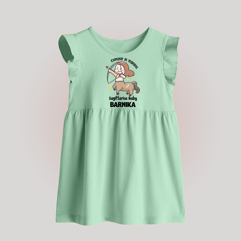 Explorer In Training Sagittarius Baby Frock | Personalized Sagittarius Baby Frock for Your Little Explorer - MINT GREEN - 0 - 3 Months Old (Chest 17")