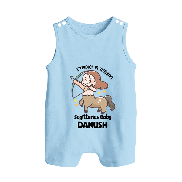 Explorer In Training Sagittarius Baby Romper Suit / Sleeveless Romper | Personalized Sagittarius Romper Suit / Sleeveless Romper for Your Little Explorer - BABY BLUE - 0 - 5 Months Old (Chest 18")