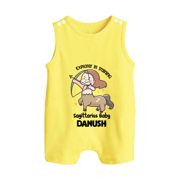 Explorer In Training Sagittarius Baby Romper Suit / Sleeveless Romper | Personalized Sagittarius Romper Suit / Sleeveless Romper for Your Little Explorer - PASTEL YELLOW - 0 - 5 Months Old (Chest 18")