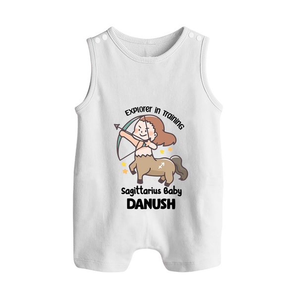 Explorer In Training Sagittarius Baby Romper Suit / Sleeveless Romper | Personalized Sagittarius Romper Suit / Sleeveless Romper for Your Little Explorer - WHITE - 0 - 5 Months Old (Chest 18")