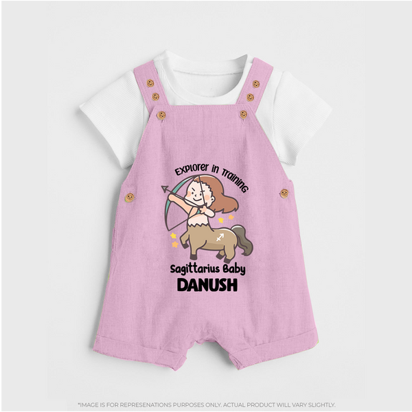 Explorer In Training Sagittarius Baby Dungaree Set | Personalized Sagittarius Dungaree Set for Your Little Explorer - BABY PINK - 0 - 5 Months Old (Chest 18")