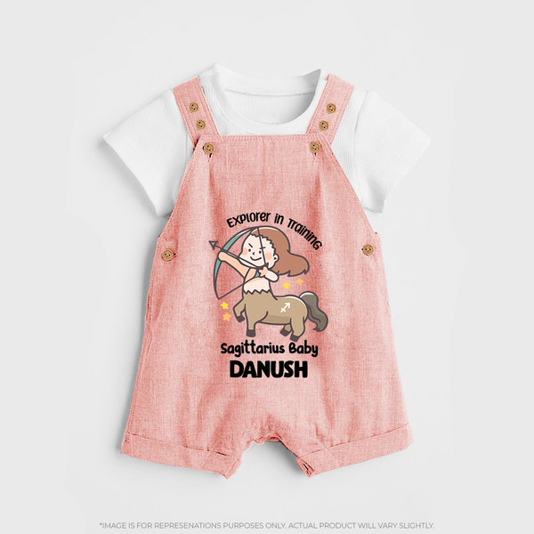 Explorer In Training Sagittarius Baby Dungaree Set | Personalized Sagittarius Dungaree Set for Your Little Explorer - PEACH - 0 - 5 Months Old (Chest 18")