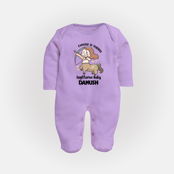 Explorer In Training Sagittarius Baby Sleepsuit / Full Sleeve Bodysuit | Personalized Sagittarius Sleepsuit / Full Sleeve Bodysuit for Your Little Explorer - LILAC - New Born (Chest 7.5")