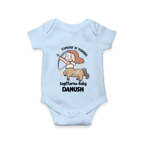 Explorer In Training Sagittarius Baby Romper / Onesie | Personalized Sagittarius Romper / Onesie for Your Little Explorer - BABY BLUE - New Born (Chest 14")