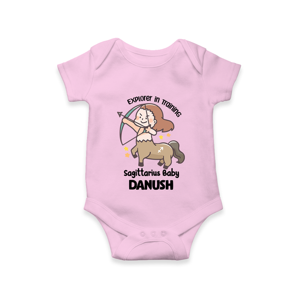 Explorer In Training Sagittarius Baby Romper / Onesie | Personalized Sagittarius Romper / Onesie for Your Little Explorer - BABY PINK - New Born (Chest 14")