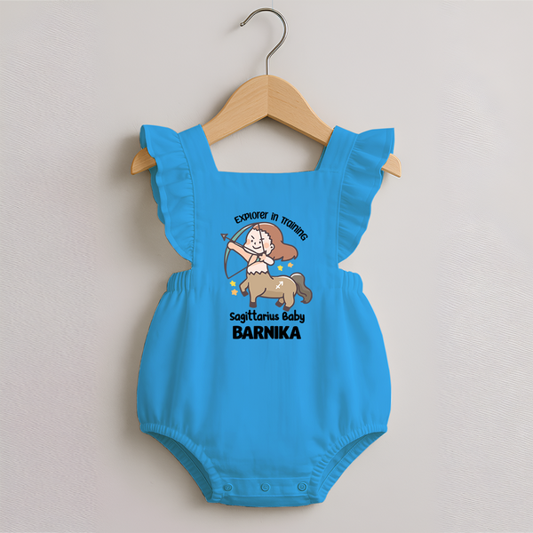 Explorer In Training Sagittarius Baby Romper Frock | Personalized Sagittarius Romper Frock for Your Little Explorer - SKY BLUE - 0 - 3 Months Old (Chest 19")