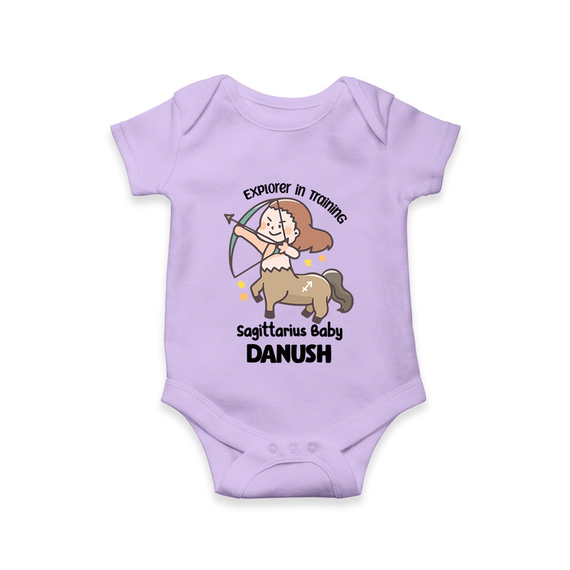 Explorer In Training Sagittarius Baby Romper / Onesie | Personalized Sagittarius Romper / Onesie for Your Little Explorer - LILAC - New Born (Chest 14")