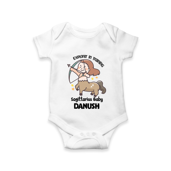 Explorer In Training Sagittarius Baby Romper / Onesie | Personalized Sagittarius Romper / Onesie for Your Little Explorer - WHITE - New Born (Chest 14")