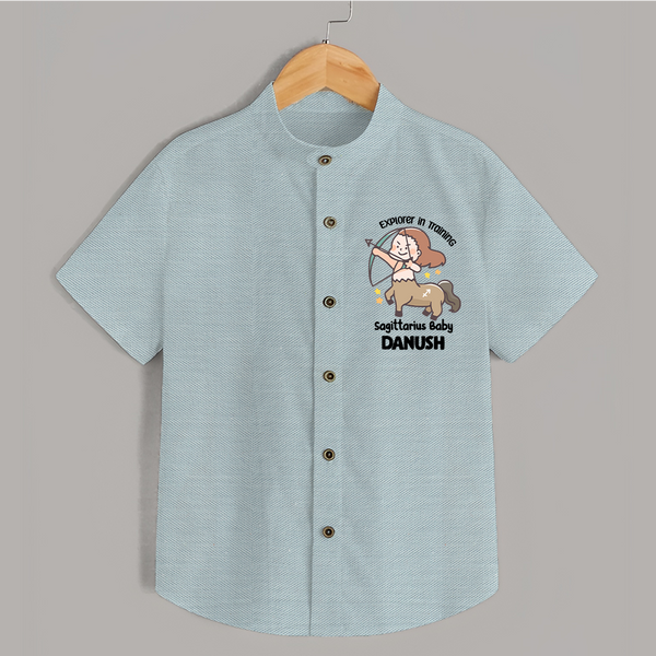 Explorer In Training Sagittarius Baby Shirt | Personalized Sagittarius Shirt for Your Little Explorer - ARCTIC BLUE - 0 - 6 Months Old (Chest 23")
