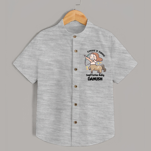 Explorer In Training Sagittarius Baby Shirt | Personalized Sagittarius Shirt for Your Little Explorer - GREY - 0 - 6 Months Old (Chest 23")