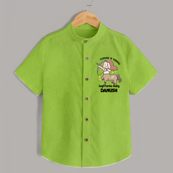 Explorer In Training Sagittarius Baby Shirt | Personalized Sagittarius Shirt for Your Little Explorer - LIME GREEN - 0 - 6 Months Old (Chest 23")