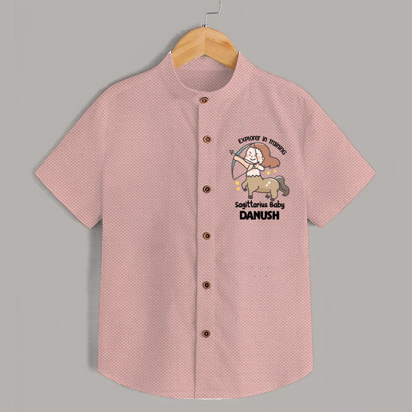 Explorer In Training Sagittarius Baby Shirt | Personalized Sagittarius Shirt for Your Little Explorer - PEACH - 0 - 6 Months Old (Chest 23")