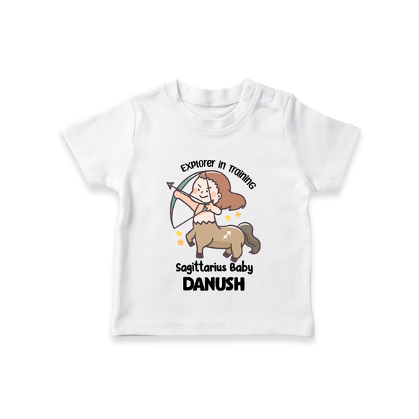 Explorer In Training Sagittarius Baby T-Shirt | Personalized Sagittarius T-Shirt for Your Little Explorer - WHITE - 0-5 Months Old (Chest 17")