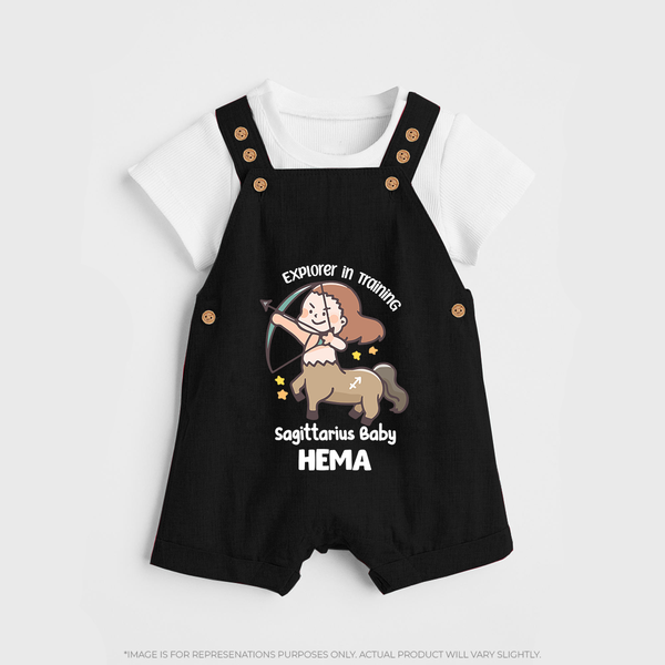 Explorer In Training Sagittarius Baby Dungaree Set | Personalized Sagittarius Dungaree Set for Your Little Explorer - BLACK - 0 - 5 Months Old (Chest 18")