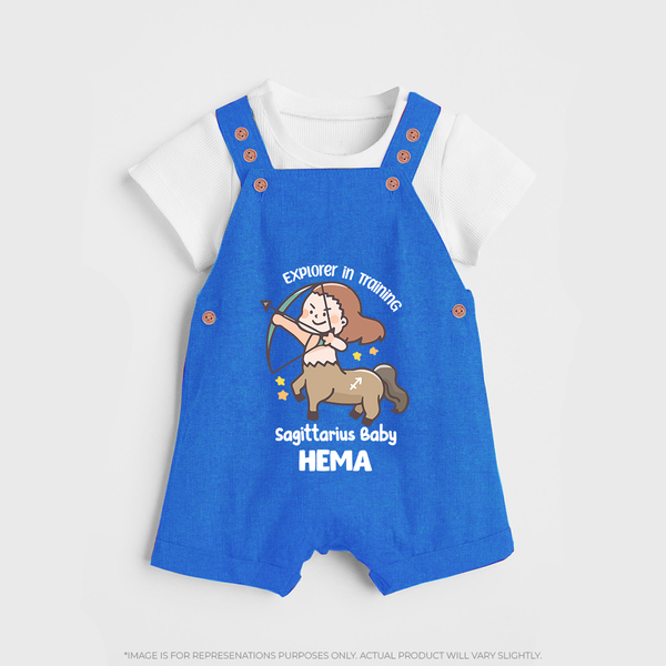 Explorer In Training Sagittarius Baby Dungaree Set | Personalized Sagittarius Dungaree Set for Your Little Explorer - COBALT BLUE - 0 - 5 Months Old (Chest 18")