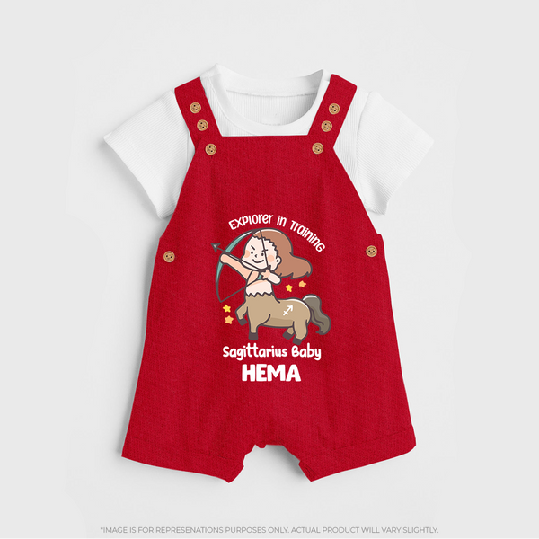 Explorer In Training Sagittarius Baby Dungaree Set | Personalized Sagittarius Dungaree Set for Your Little Explorer - RED - 0 - 5 Months Old (Chest 18")