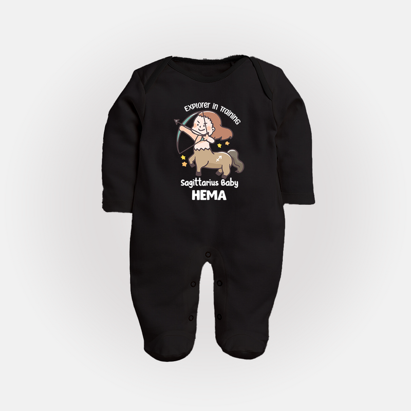 Explorer In Training Sagittarius Baby Sleepsuit / Full Sleeve Bodysuit | Personalized Sagittarius Sleepsuit / Full Sleeve Bodysuit for Your Little Explorer - BLACK - New Born (Chest 7.5")