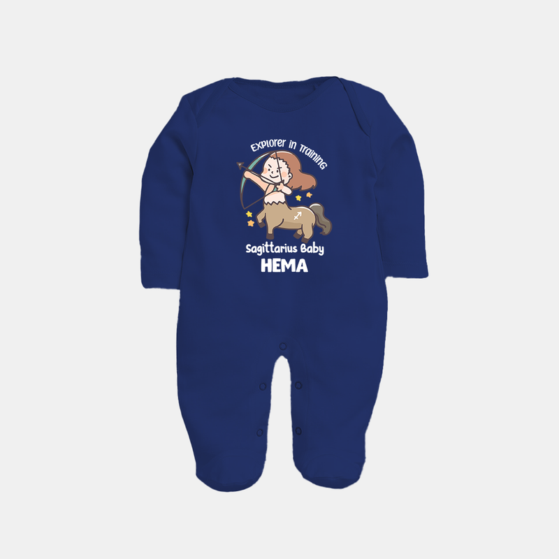 Explorer In Training Sagittarius Baby Sleepsuit / Full Sleeve Bodysuit | Personalized Sagittarius Sleepsuit / Full Sleeve Bodysuit for Your Little Explorer - NAVY BLUE - New Born (Chest 7.5")