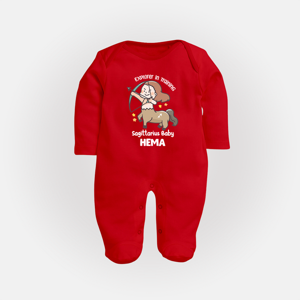 Explorer In Training Sagittarius Baby Sleepsuit / Full Sleeve Bodysuit | Personalized Sagittarius Sleepsuit / Full Sleeve Bodysuit for Your Little Explorer - RED - New Born (Chest 7.5")