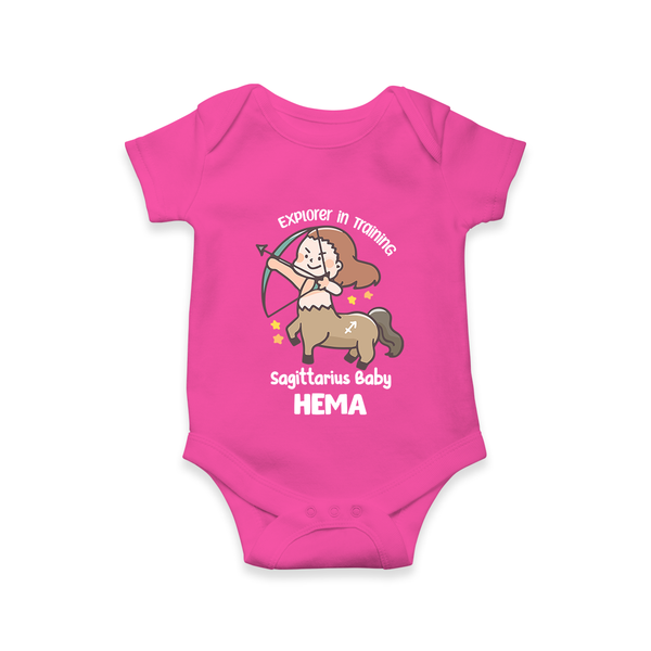 Explorer In Training Sagittarius Baby Romper / Onesie | Personalized Sagittarius Romper / Onesie for Your Little Explorer - HOT PINK - New Born (Chest 14")