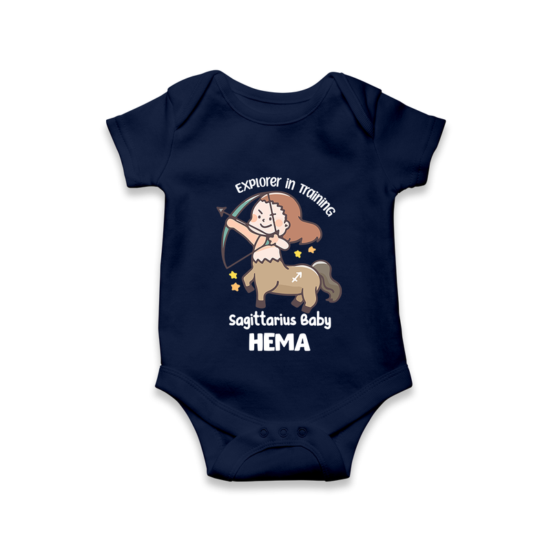 Explorer In Training Sagittarius Baby Romper / Onesie | Personalized Sagittarius Romper / Onesie for Your Little Explorer - NAVY BLUE - New Born (Chest 14")