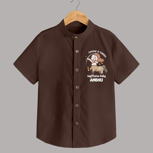 Explorer In Training Sagittarius Baby Shirt | Personalized Sagittarius Shirt for Your Little Explorer - CHOCOLATE BROWN - 0 - 6 Months Old (Chest 23")