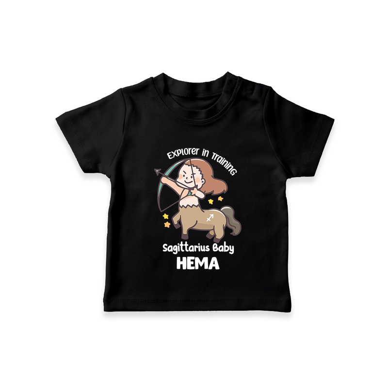 Explorer In Training Sagittarius Baby T-Shirt | Personalized Sagittarius T-Shirt for Your Little Explorer - BLACK - 0-5 Months Old (Chest 17")