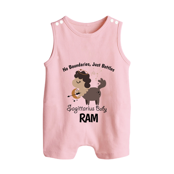 No Boundaries, Just Bottles Sagittarius Romper Suit / Sleeveless Romper | Custom Sagittarius Romper Suit / Sleeveless Romper for Your Free-Spirited Baby - BABY PINK - 0 - 5 Months Old (Chest 18")