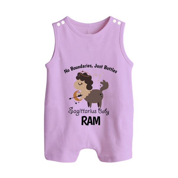 No Boundaries, Just Bottles Sagittarius Romper Suit / Sleeveless Romper | Custom Sagittarius Romper Suit / Sleeveless Romper for Your Free-Spirited Baby - LILAC - 0 - 5 Months Old (Chest 18")