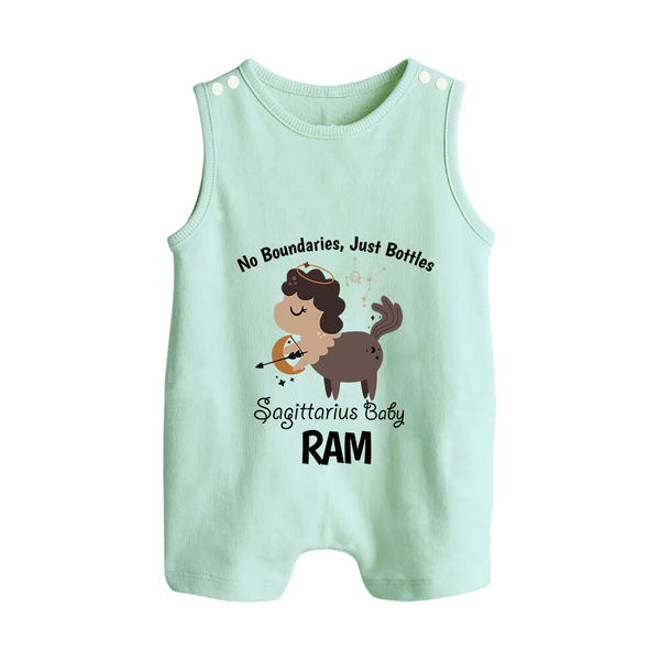 No Boundaries, Just Bottles Sagittarius Romper Suit / Sleeveless Romper | Custom Sagittarius Romper Suit / Sleeveless Romper for Your Free-Spirited Baby - MINT GREEN - 0 - 5 Months Old (Chest 18")
