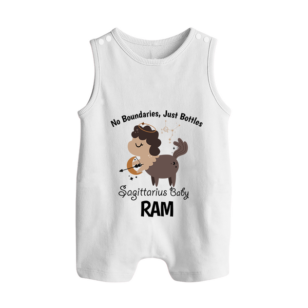 No Boundaries, Just Bottles Sagittarius Romper Suit / Sleeveless Romper | Custom Sagittarius Romper Suit / Sleeveless Romper for Your Free-Spirited Baby - WHITE - 0 - 5 Months Old (Chest 18")