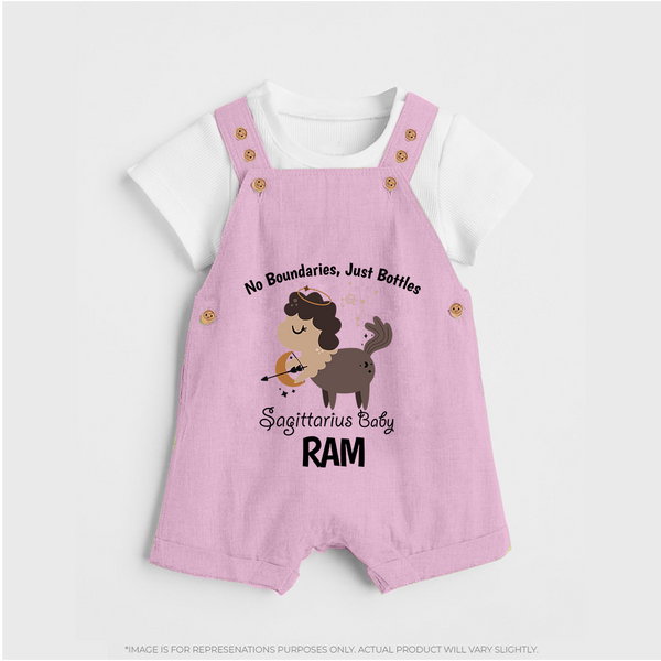 No Boundaries, Just Bottles Sagittarius Dungaree Set | Custom Sagittarius Dungaree Set for Your Free-Spirited Baby - BABY PINK - 0 - 5 Months Old (Chest 18")