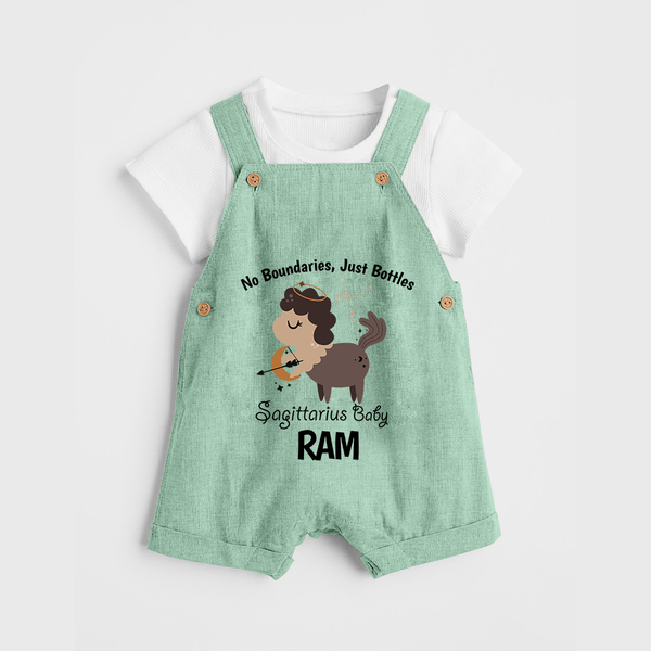 No Boundaries, Just Bottles Sagittarius Dungaree Set | Custom Sagittarius Dungaree Set for Your Free-Spirited Baby - MINT GREEN - 0 - 5 Months Old (Chest 18")