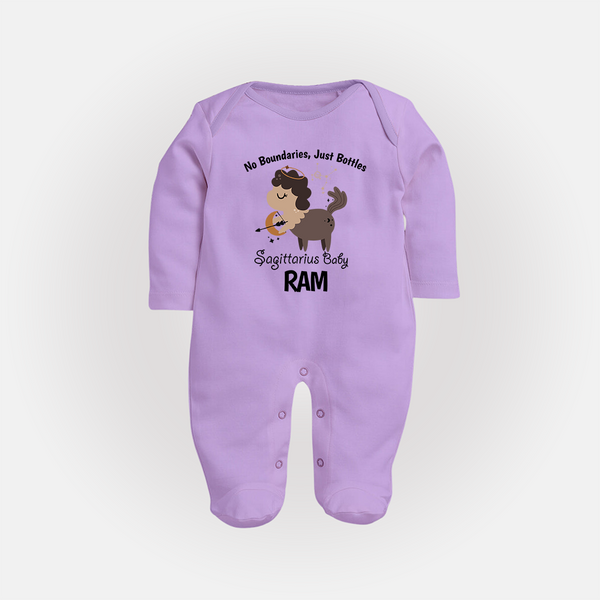 No Boundaries, Just Bottles Sagittarius Sleepsuit / Full Sleeve Bodysuit | Custom Sagittarius Sleepsuit / Full Sleeve Bodysuit for Your Free-Spirited Baby - LILAC - New Born (Chest 7.5")