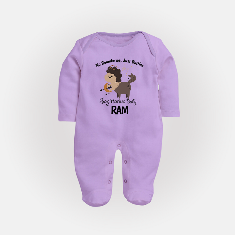 No Boundaries, Just Bottles Sagittarius Sleepsuit / Full Sleeve Bodysuit | Custom Sagittarius Sleepsuit / Full Sleeve Bodysuit for Your Free-Spirited Baby - LILAC - New Born (Chest 7.5")