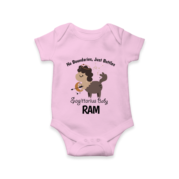 No Boundaries, Just Bottles Sagittarius Romper / Onesie | Custom Sagittarius Romper / Onesie for Your Free-Spirited Baby - BABY PINK - New Born (Chest 14")