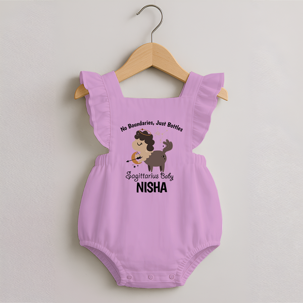 No Boundaries, Just Bottles Sagittarius Romper Frock | Custom Sagittarius Romper Frock for Your Free-Spirited Baby - BABY PINK - 0 - 3 Months Old (Chest 19")