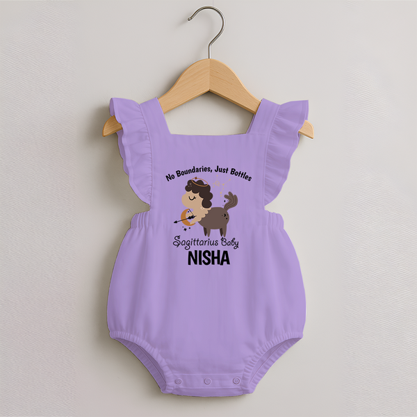 No Boundaries, Just Bottles Sagittarius Romper Frock | Custom Sagittarius Romper Frock for Your Free-Spirited Baby - LILAC - 0 - 3 Months Old (Chest 19")