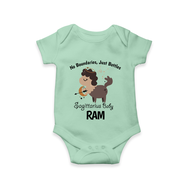 No Boundaries, Just Bottles Sagittarius Romper / Onesie | Custom Sagittarius Romper / Onesie for Your Free-Spirited Baby - MINT GREEN - New Born (Chest 14")