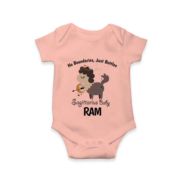 No Boundaries, Just Bottles Sagittarius Romper / Onesie | Custom Sagittarius Romper / Onesie for Your Free-Spirited Baby - PEACH - New Born (Chest 14")