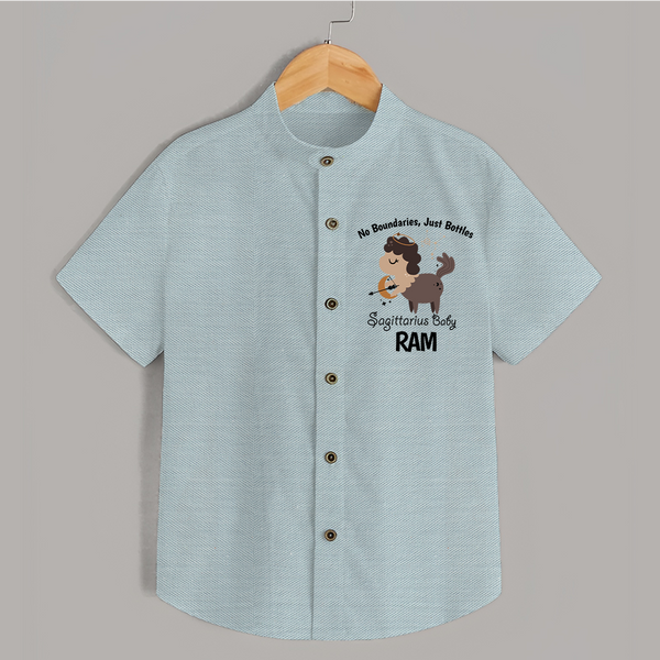 No Boundaries, Just Bottles Sagittarius Shirt | Custom Sagittarius Shirt for Your Free-Spirited Baby - ARCTIC BLUE - 0 - 6 Months Old (Chest 23")