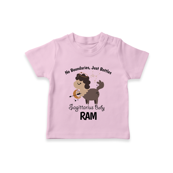 No Boundaries, Just Bottles Sagittarius T-Shirt | Custom Sagittarius T-Shirt for Your Free-Spirited Baby - BABY PINK - 0-5 Months Old (Chest 17")