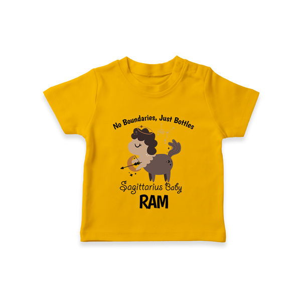 No Boundaries, Just Bottles Sagittarius T-Shirt | Custom Sagittarius T-Shirt for Your Free-Spirited Baby - CHROME YELLOW - 0-5 Months Old (Chest 17")