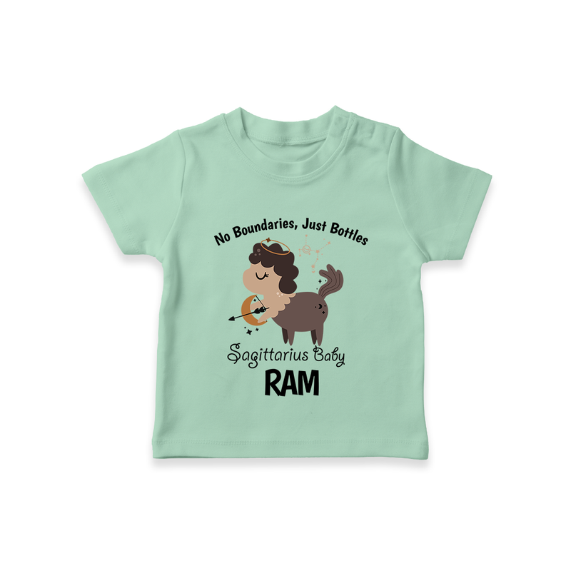 No Boundaries, Just Bottles Sagittarius T-Shirt | Custom Sagittarius T-Shirt for Your Free-Spirited Baby - MINT GREEN - 0-5 Months Old (Chest 17")