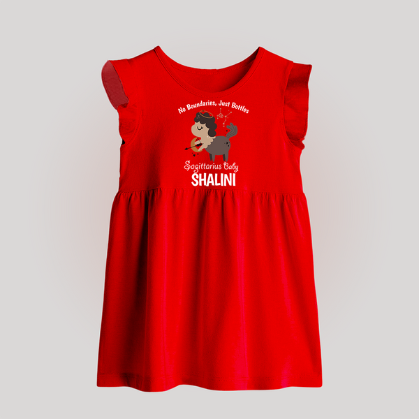 No Boundaries, Just Bottles Sagittarius Baby Frock | Custom Sagittarius Baby Frock for Your Free-Spirited Baby - RED - 0 - 3 Months Old (Chest 17")