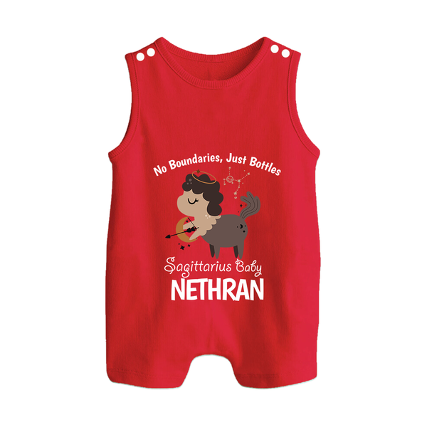 No Boundaries, Just Bottles Sagittarius Romper Suit / Sleeveless Romper | Custom Sagittarius Romper Suit / Sleeveless Romper for Your Free-Spirited Baby - RED - 0 - 5 Months Old (Chest 18")