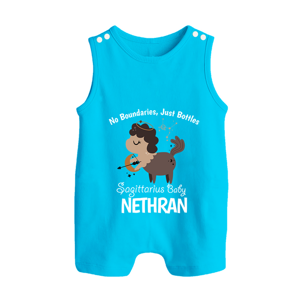 No Boundaries, Just Bottles Sagittarius Romper Suit / Sleeveless Romper | Custom Sagittarius Romper Suit / Sleeveless Romper for Your Free-Spirited Baby - SKY BLUE - 0 - 5 Months Old (Chest 18")