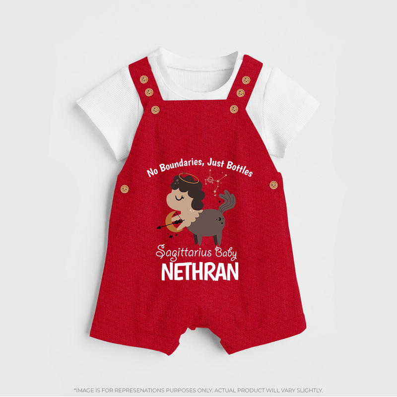 No Boundaries, Just Bottles Sagittarius Dungaree Set | Custom Sagittarius Dungaree Set for Your Free-Spirited Baby - RED - 0 - 5 Months Old (Chest 18")