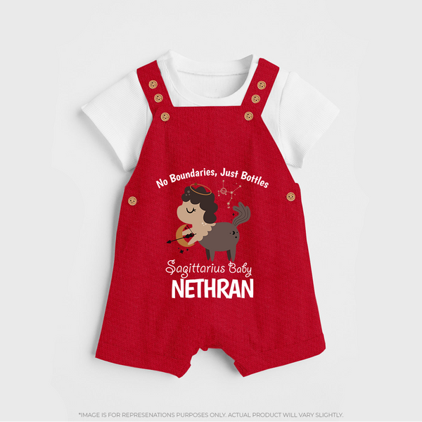 No Boundaries, Just Bottles Sagittarius Dungaree Set | Custom Sagittarius Dungaree Set for Your Free-Spirited Baby - RED - 0 - 5 Months Old (Chest 18")