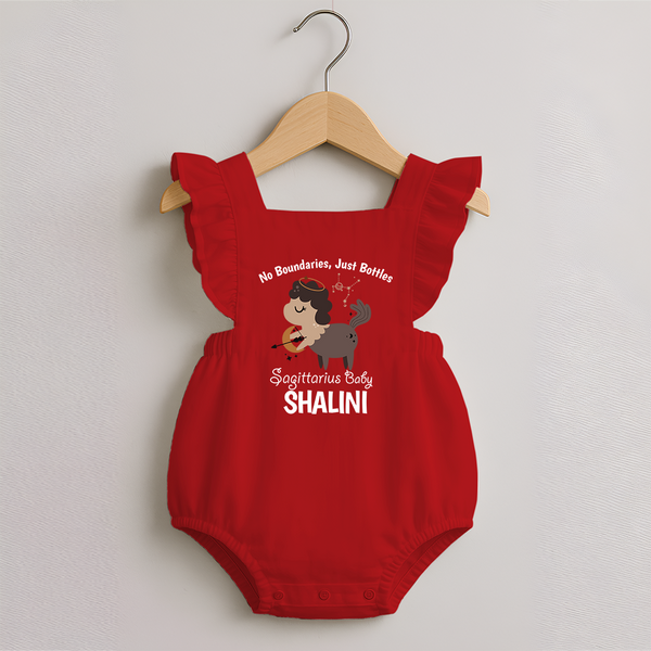 No Boundaries, Just Bottles Sagittarius Romper Frock | Custom Sagittarius Romper Frock for Your Free-Spirited Baby - RED - 0 - 3 Months Old (Chest 19")